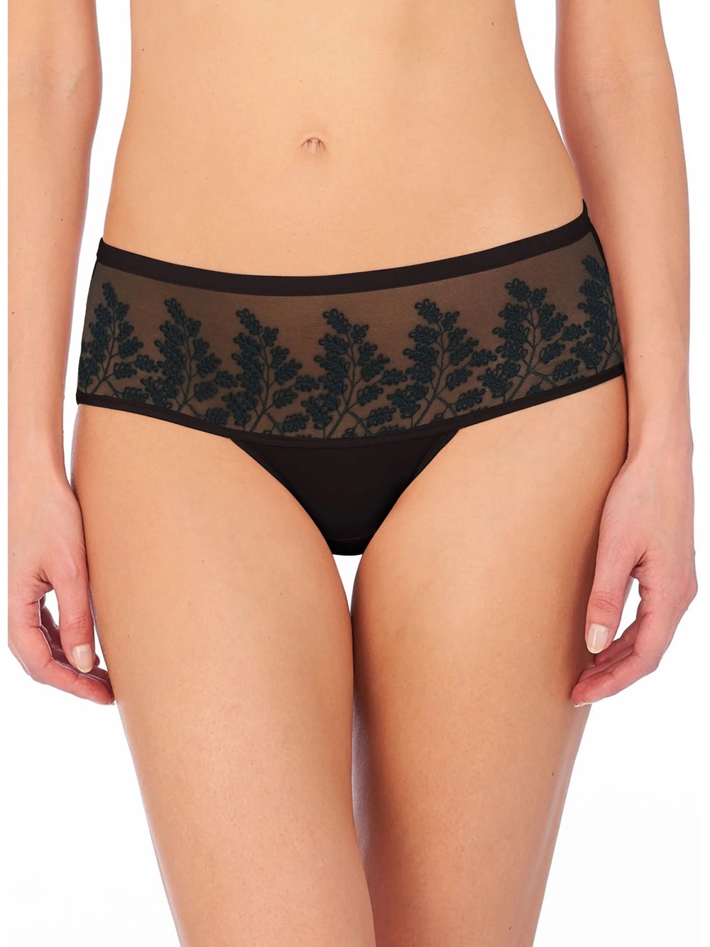 NWOT Natori Frame Embroidered Tulle Briefs - M - Black